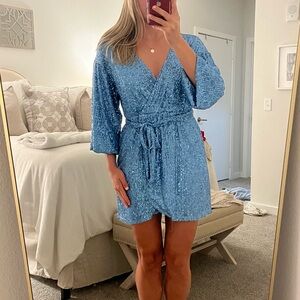 Princess Polly Blue Sequin Wrap Dress